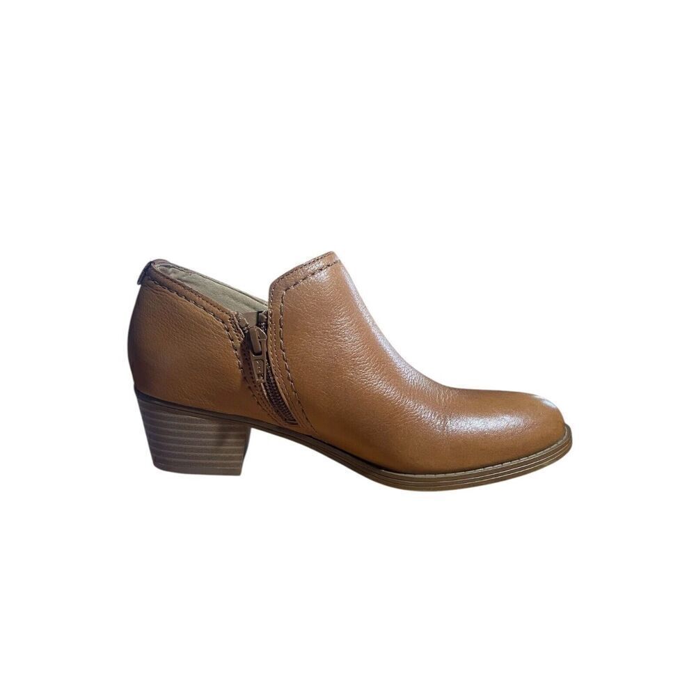 Naturalizer Zarie Block Heel Brown, Cinnamon Leather Bootie  Size 6.5M